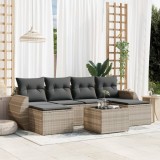 VidaXL Set canapele de grădină cu perne, 7piese gri deschis poliratan