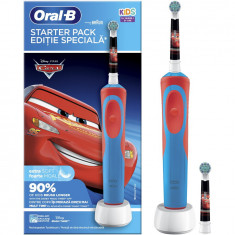 Periuta de dinti electrica pentru copii Oral-B D12 Vitality Cars 80352941, 7600 oscilatii/min, Curatare 2D, 1 program, 2 capete, Rosu