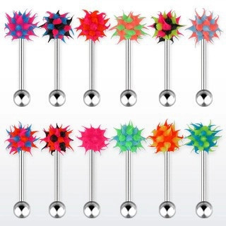 Piercing pentru limbă din oţel, cap din silicon multicolor - arici - Culoare Piercing: Negru &amp;ndash; Albastru &amp;ndash; Roz - KBP foto