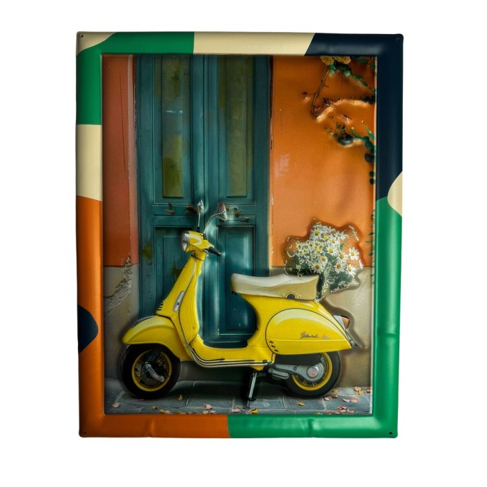 Tablou Retro Scooter Metal Wall Art &ndash; Colorful Frame