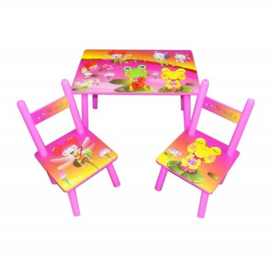 Masa din lemn cu e scaune pt copii, model Broscute foto