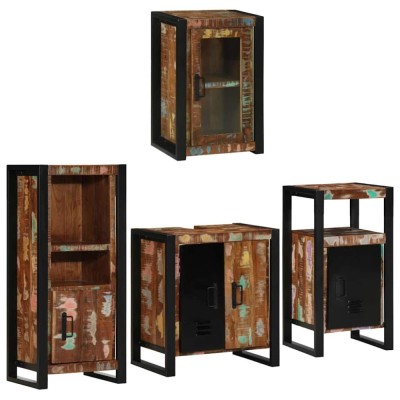 vidaXL Set de mobilier pentru baie cu ușă 4 pcs Lemn recuperat solid 3305683 foto