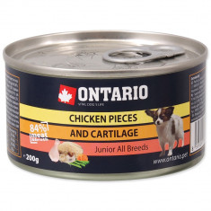 Conservă ONTARIO Junior pentru câini, Bucăți de pui + Cartilaj, 200g