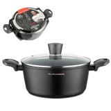 Oala din aluminiu cu invelis din marmura antiaderenta, cu capac, 24cm, 4l, Bono, Florina