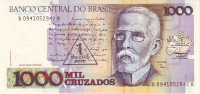 Brazilia 1 Cruzado Novo ND (1989) -Overprint peste 1000 Cruzados, P-216b UNC !!! foto