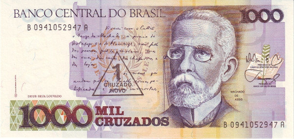 Brazilia 1 Cruzado Novo ND (1989) -Overprint peste 1000 Cruzados, P-216b UNC !!!