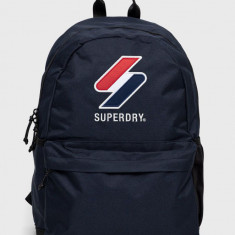 Superdry rucsac femei, culoarea albastru marin, mare, cu imprimeu