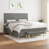 vidaXL Pat continental cu saltea, gri &icirc;nchis, 160x200 cm, țesătură