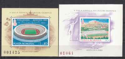 ROMANIA 1979 LP 992 LP 993 PREOLIMPIADA DE VARA MOSCOVA COLITA NEDANTELATA MNH foto