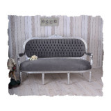 Sofa Madame Pompadour din lemn masiv argitiu si tapiterie gri CAT362E19, Sufragerii si mobilier salon, Baroc