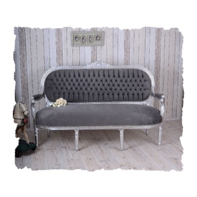 Sofa Madame Pompadour din lemn masiv argitiu si tapiterie gri CAT362E19 foto