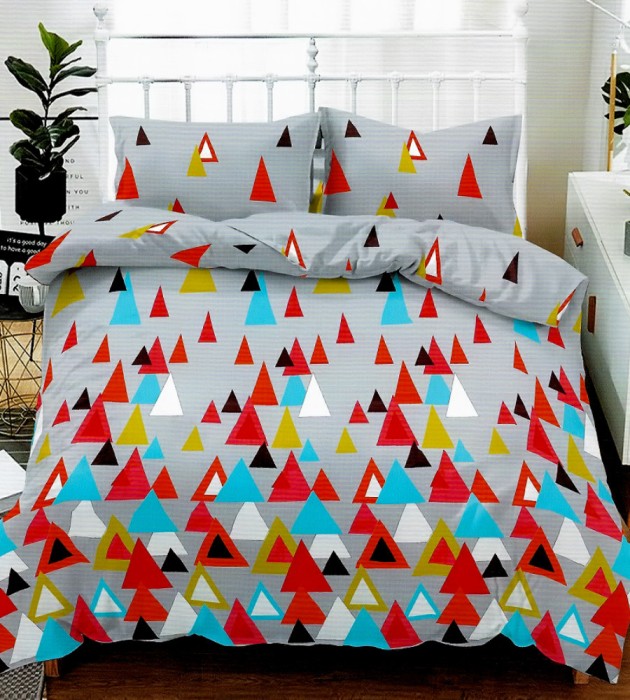 Lenjerie de pat matrimonial cu husa elastic pat si fata perna dreptunghiulara, Gloria, bumbac mercerizat, multicolor