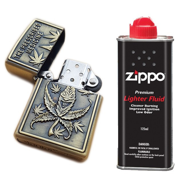 Bricheta tip zippo, 3D relief, metalica, the prescribed weed, lichid zippo 125 ml