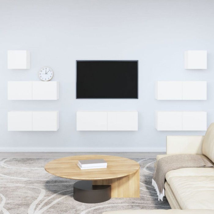 Gossi set dulap tv, 7 piese, alb, lemn prelucrat