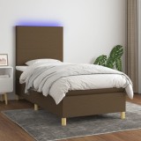 Gossi pat cu arcuri, saltea si led, maro inchis, 100x200 cm, textil