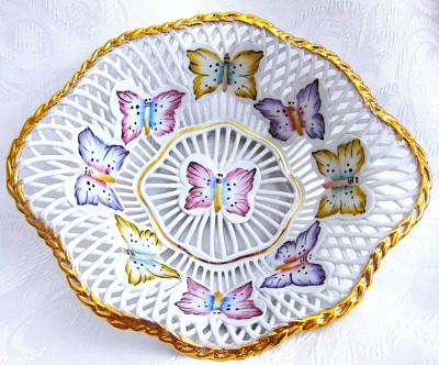 FARFURIE COS COSULET PORTELAN IMPLETIT IRIS CLUJ DECOR CU FLUTURI 18 CM foto