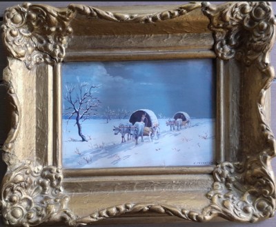 Tablou A. Frankfurt (Petre H&amp;acirc;rtopeanu), ulei pe carton, 40 x 33 cu rama, sticlă foto