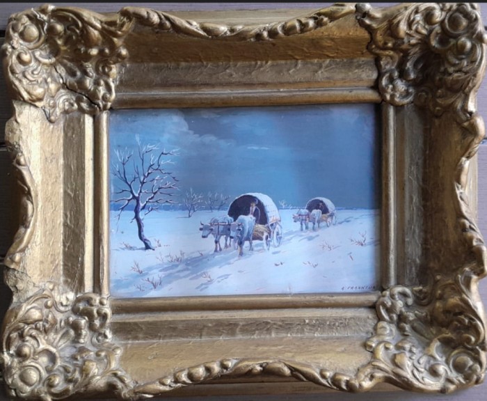 Tablou A. Frankfurt (Petre H&acirc;rtopeanu), ulei pe carton, 40 x 33 cu rama, sticlă