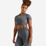 Tricou seamless 900 Fitness Crop Top fără cusături Gri Damă, Domyos