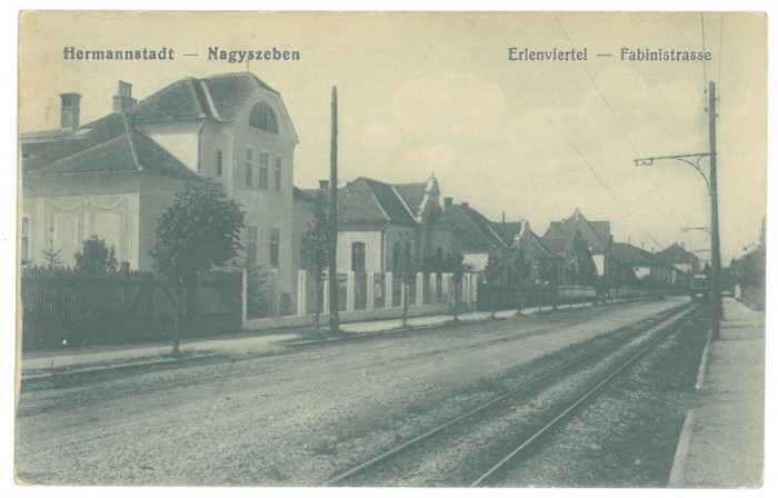 67 - SIBIU, street, tramway, Romania - old postcard - used