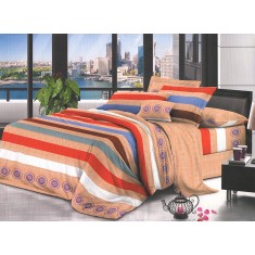 Lenjerie de pat pentru o persoana cu husa de perna dreptunghiulara, Caledonia, bumbac mercerizat, multicolor