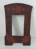 # Ramă foto veche vintage din lemn sculptat manual, model tradițional rom&acirc;nesc, cu geam sticlă, 23x16 cm, decor rustic/br&acirc;ncovenesc stil etnic