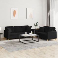 vidaXL Set de canapele cu perne, 2 piese, negru, material textil foto
