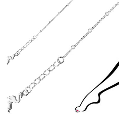 Brățară pentru gleznă, din argint 925 &amp;ndash; lanț din zale pătrate, bile, pandantiv flamingo foto