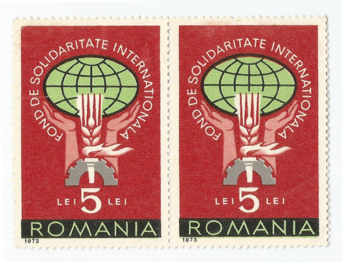 *Romania, lot 610 cu 2 timbre fiscale de ajutor, 1973, NG