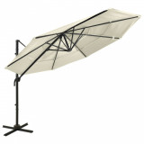 Umbrelă de soare 4 niveluri, st&acirc;lp de aluminiu, nisipiu, 3x3 m, vidaXL