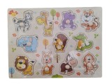 Puzzle din Lemn Incastru cu Maner Ajutator, Animale Salbatice cu 11 piese, Oem