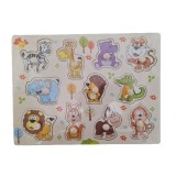 Puzzle din Lemn Incastru cu Maner Ajutator, Animale Salbatice cu 11 piese