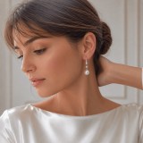 Cercei Dama Perlati Eleganti Argintiu Strasuri Aliaj Cupru Sistem Tortita