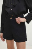 Answear Lab pantaloni scurti din bumbac culoarea negru, cu imprimeu, high waist