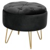Taburet Rotund Catifea Neagra Akord, cu Spatiu Depozitare, 38x33 cm, Max 80kg