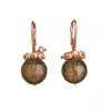 Cercei Argint 925 Placati Aur Roz, Cuart Fumuriu, Perle Cultura Waves, 3cm. Cutie Cadou