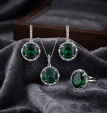Cumpara ieftin Set de Lux din Argint 925 cu Colier, Inel si Cercei, Medalioane Rotunde cu Zirconii Verde Smarald, 18.90g