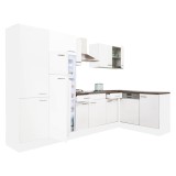 Dulap de bucatarie de colt Leziter Yorki 340 cm, alb satinat, cu rafturi