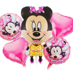 Buchet 5 baloane folie Minnie Mouse, roz, 70 x 50 cm