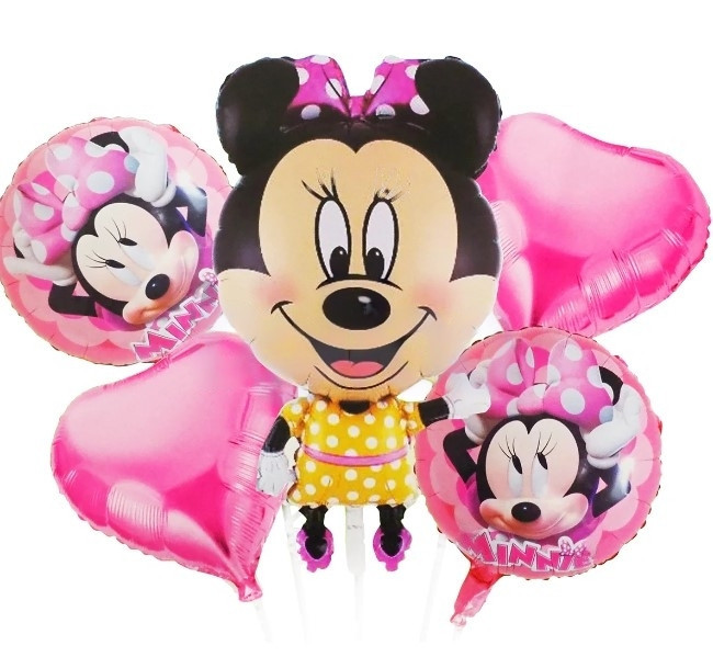 Buchet 5 baloane folie Minnie Mouse, roz, 70 x 50 cm