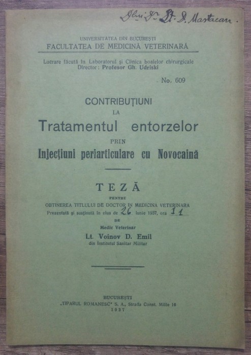 Tratamentul entorselor prin injectiuni periarticulare cu novocaina/ 1937