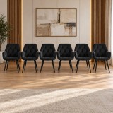 Cumpara ieftin Set 6 scaune tip fotoliu bucatarie/living, Artool, York, catifea neagra, picioare metal negru, 56x62x83.5 cm