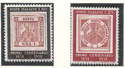 Italia 1958 Mi 1018/19 MNH - 100 de ani de timbre foto