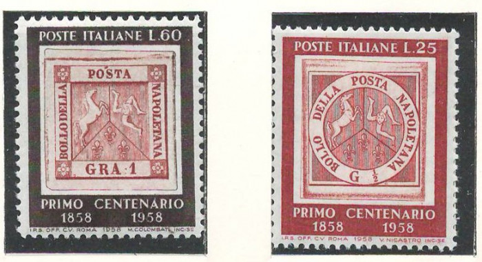 Italia 1958 Mi 1018/19 MNH - 100 de ani de timbre