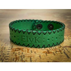 Bratara din piele naturala, handmade, lucrata si cusuta manual, Atta, Verde, Produs in Romania
