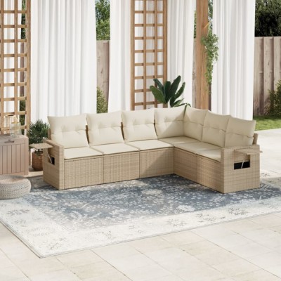 vidaXL Set canapele de grădină cu perne, 6 piese, bej, poliratan 3252545 foto
