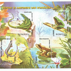 România, LP 1618/2003, Reptile şi amfibieni din România, bloc de 4 mărci, MNH