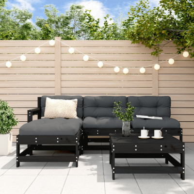 vidaXL Set Set mobilier relaxare grădină 5 piese negru lemn masiv pin foto