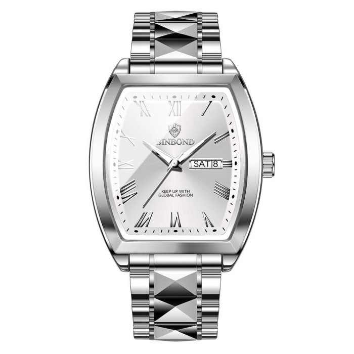 BinBond Ceas barbatesc Casual Quartz Fashion Analog Elegant Argintiu