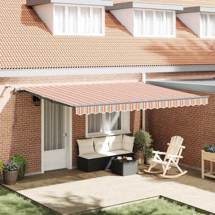 Marchiză Retractabilă Automată cu Dungi LED Multicolore 450x300 cm